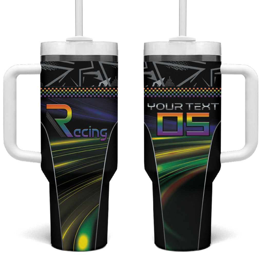 Custom Racing Pride Tumbler With Handle Racing Rainbow Cyberpunk Style