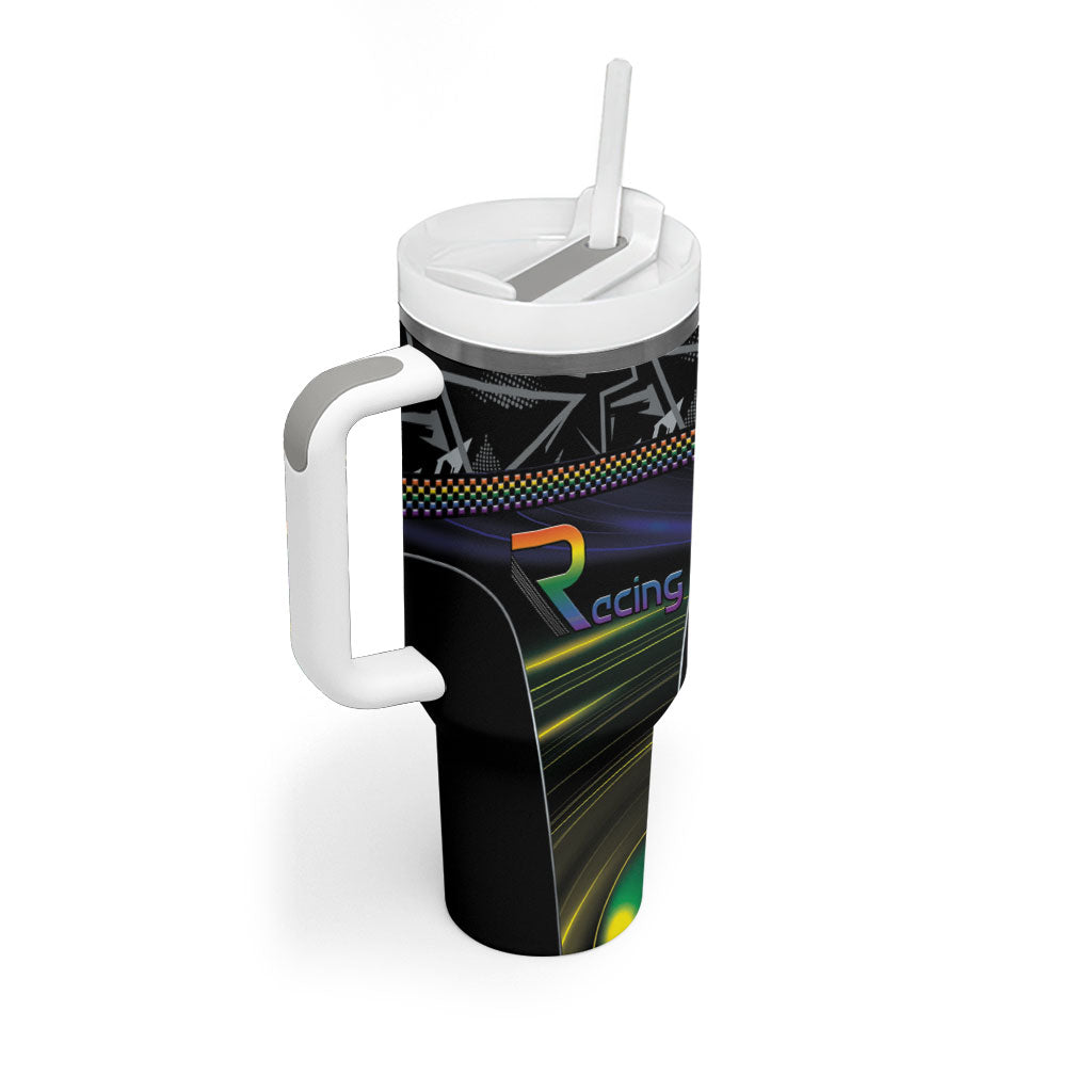 Custom Racing Pride Tumbler With Handle Racing Rainbow Cyberpunk Style