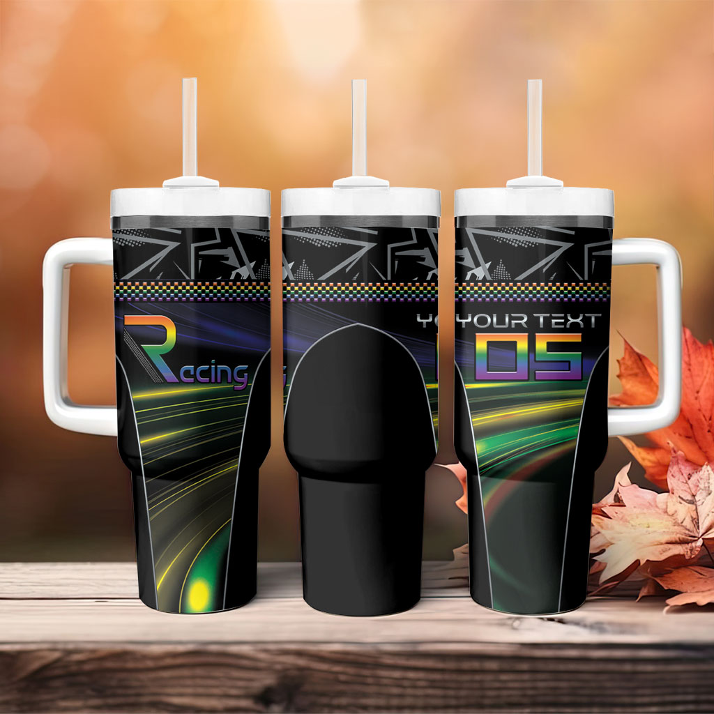 Custom Racing Pride Tumbler With Handle Racing Rainbow Cyberpunk Style