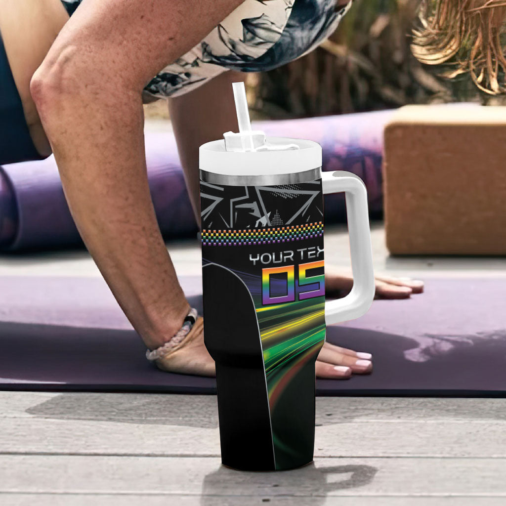 Custom Racing Pride Tumbler With Handle Racing Rainbow Cyberpunk Style