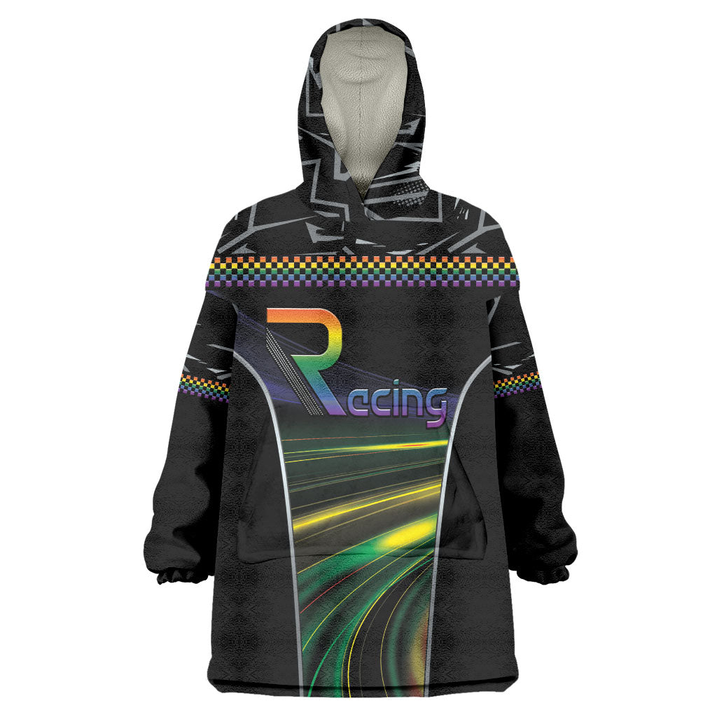 Custom Racing Pride Wearable Blanket Hoodie Racing Rainbow Cyberpunk Style