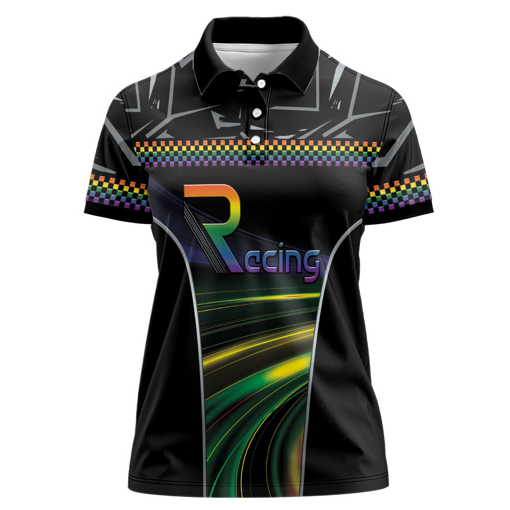 Custom Racing Pride Women Polo Shirt Racing Rainbow Cyberpunk Style