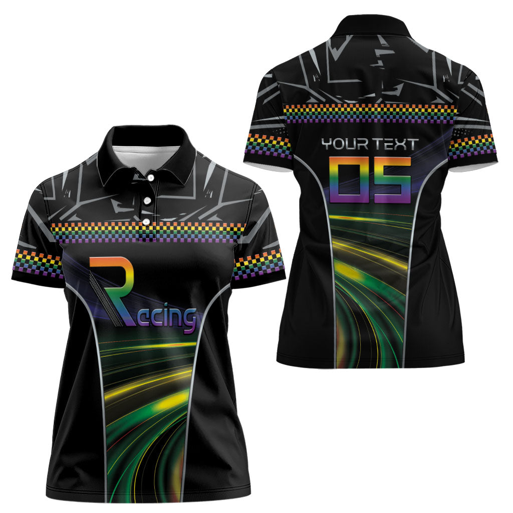 Custom Racing Pride Women Polo Shirt Racing Rainbow Cyberpunk Style