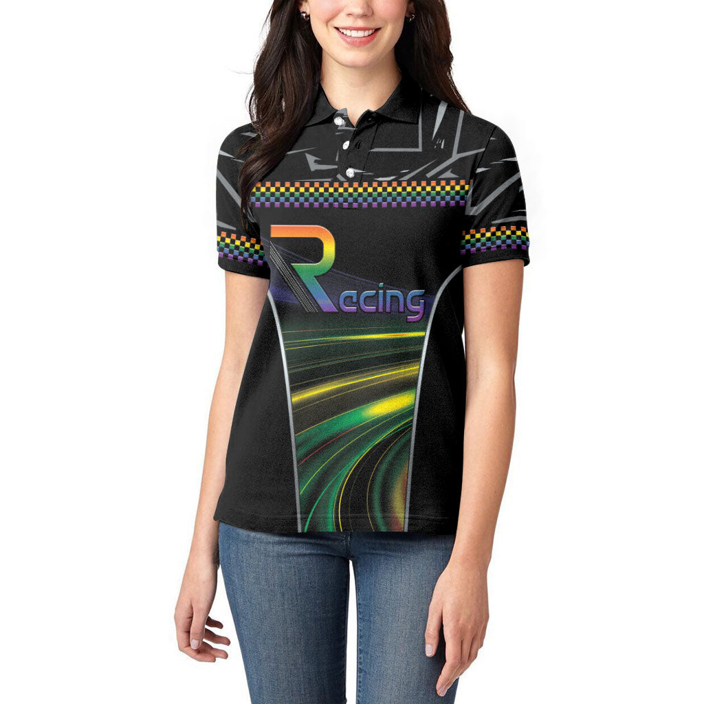Custom Racing Pride Women Polo Shirt Racing Rainbow Cyberpunk Style
