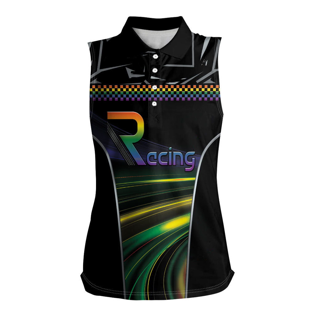 Custom Racing Pride Women Sleeveless Polo Shirt Racing Rainbow Cyberpunk Style