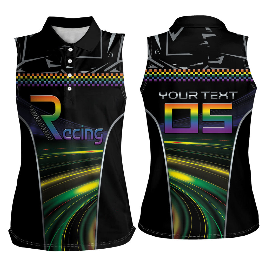 Custom Racing Pride Women Sleeveless Polo Shirt Racing Rainbow Cyberpunk Style