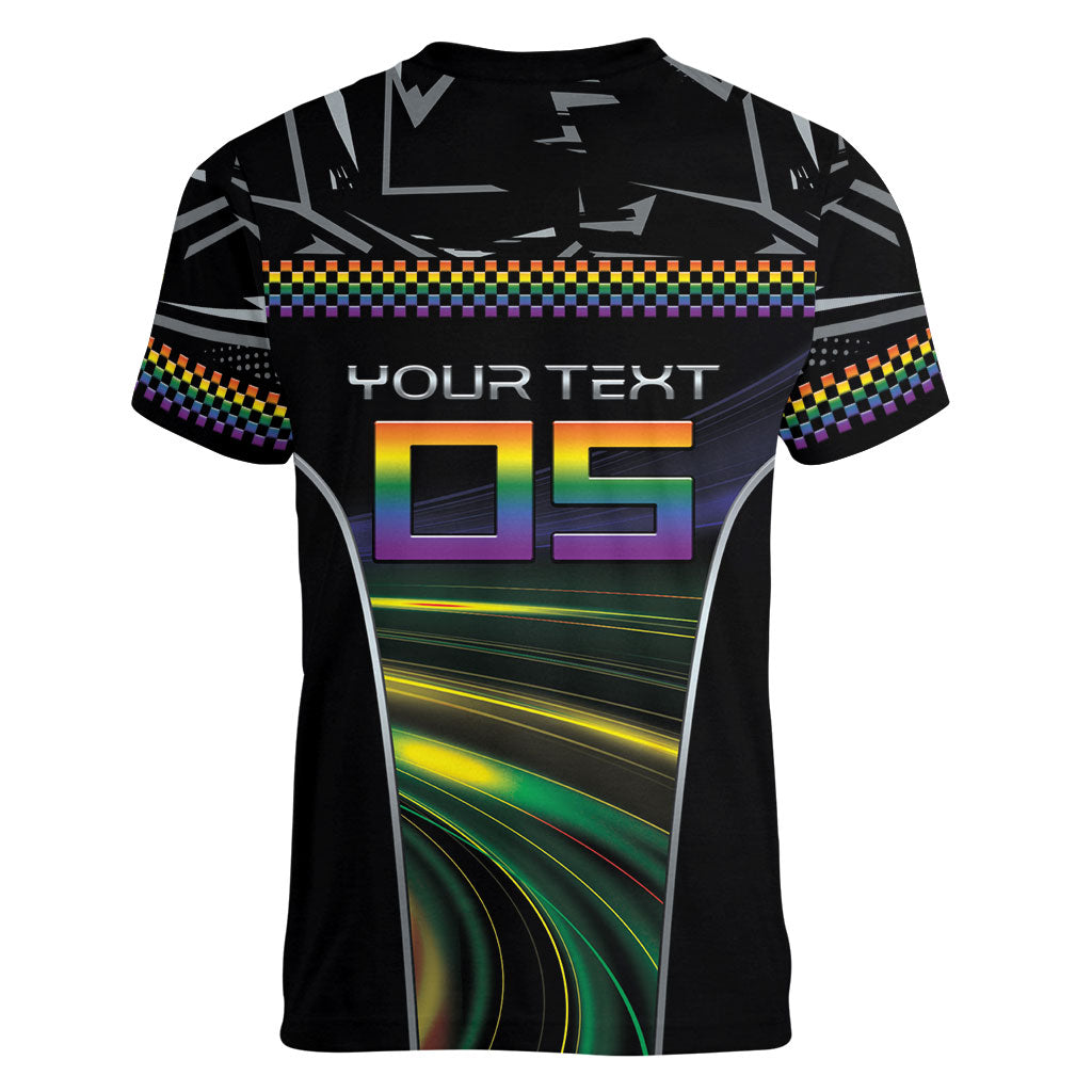 Custom Racing Pride Women V-Neck T-Shirt Racing Rainbow Cyberpunk Style