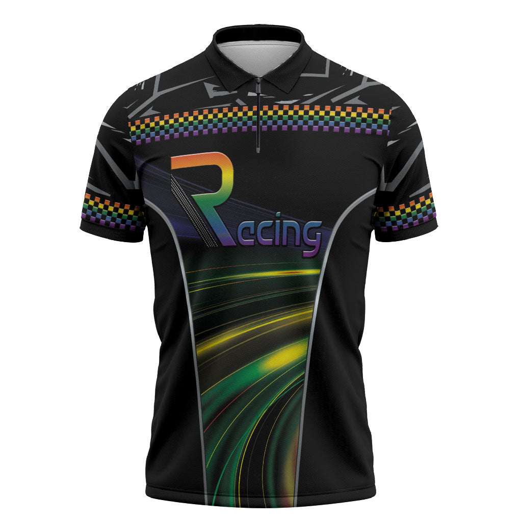 Custom Racing Pride Zipper Polo Shirt Racing Rainbow Cyberpunk Style