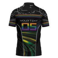 Custom Racing Pride Zipper Polo Shirt Racing Rainbow Cyberpunk Style