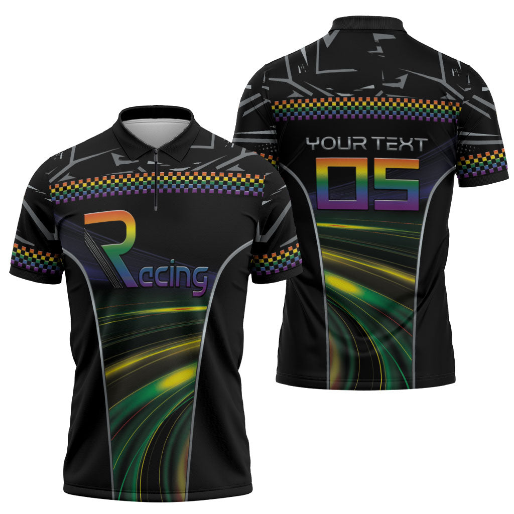 Custom Racing Pride Zipper Polo Shirt Racing Rainbow Cyberpunk Style