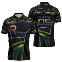 Custom Racing Pride Zipper Polo Shirt Racing Rainbow Cyberpunk Style
