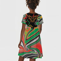 African Juneteenth Freedom Day 1865 Kid Short Sleeve Dress Colors Liquid Marble With Broken Chains
