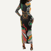 African Juneteenth Freedom Day 1865 Long Sleeve Bodycon Dress Colors Liquid Marble With Broken Chains