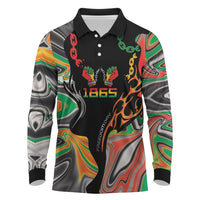 African Juneteenth Freedom Day 1865 Long Sleeve Polo Shirt Colors Liquid Marble With Broken Chains