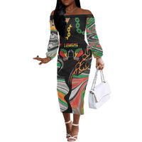 African Juneteenth Freedom Day 1865 Off The Shoulder Long Sleeve Dress Colors Liquid Marble With Broken Chains