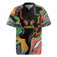 African Juneteenth Freedom Day 1865 Rugby Jersey Colors Liquid Marble With Broken Chains