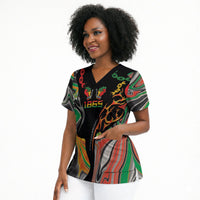 African Juneteenth Freedom Day 1865 Scrub Top Colors Liquid Marble With Broken Chains