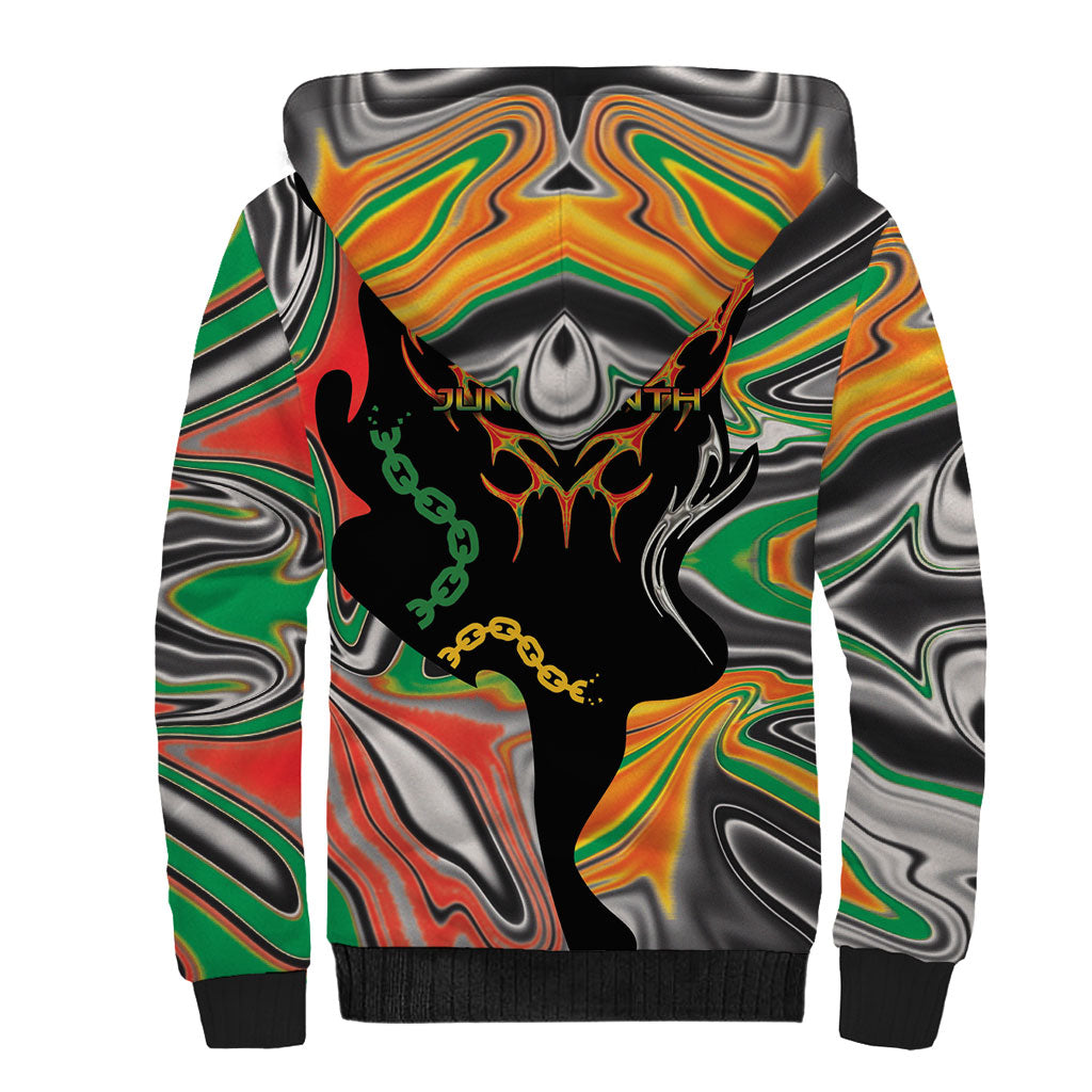 African Juneteenth Freedom Day 1865 Sherpa Hoodie Colors Liquid Marble With Broken Chains