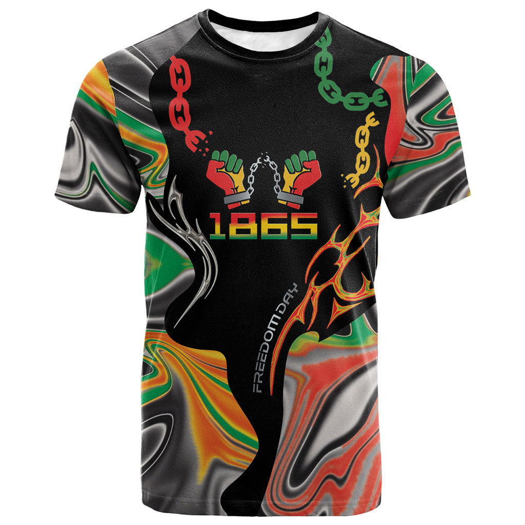 African Juneteenth Freedom Day 1865 T shirt Colors Liquid Marble With Broken Chains