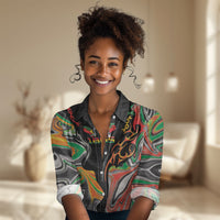 African Juneteenth Freedom Day 1865 Women Casual Shirt Colors Liquid Marble With Broken Chains