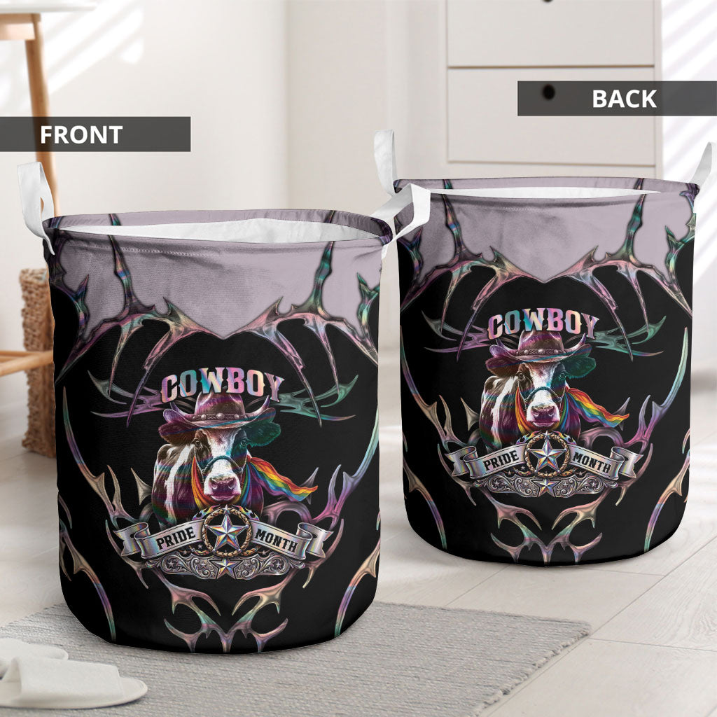 Cowboy Pride Month Sounds Gay Im in Laundry Basket Y2K Tribal Chrome With Rainbow Scarf Cow