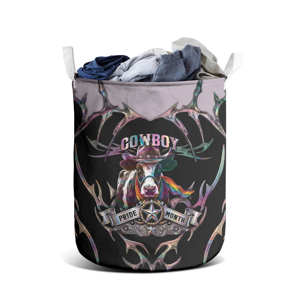 Cowboy Pride Month Sounds Gay Im in Laundry Basket Y2K Tribal Chrome With Rainbow Scarf Cow