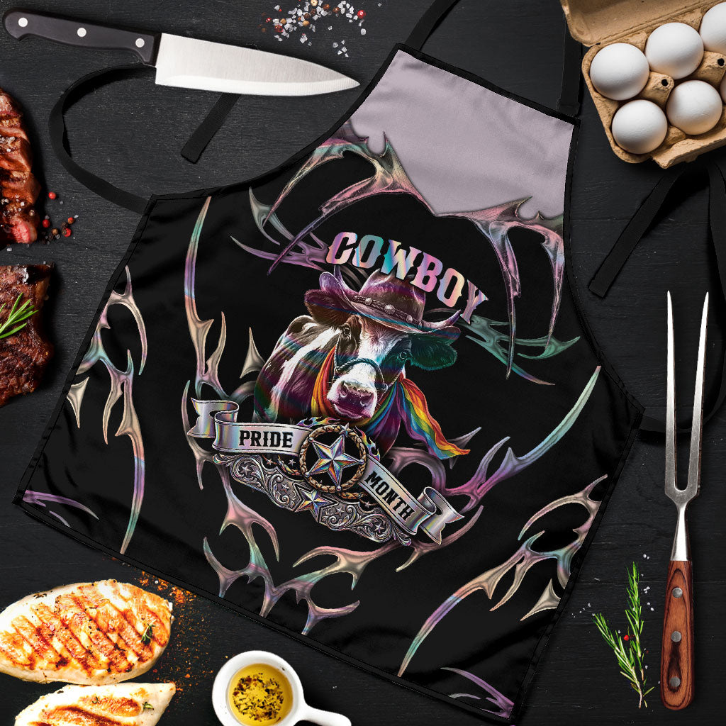 Cowboy Pride Month Sounds Gay Im in Apron Y2K Tribal Chrome With Rainbow Scarf Cow