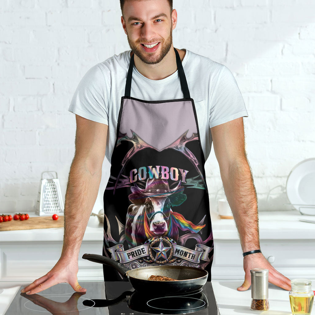 Cowboy Pride Month Sounds Gay Im in Apron Y2K Tribal Chrome With Rainbow Scarf Cow