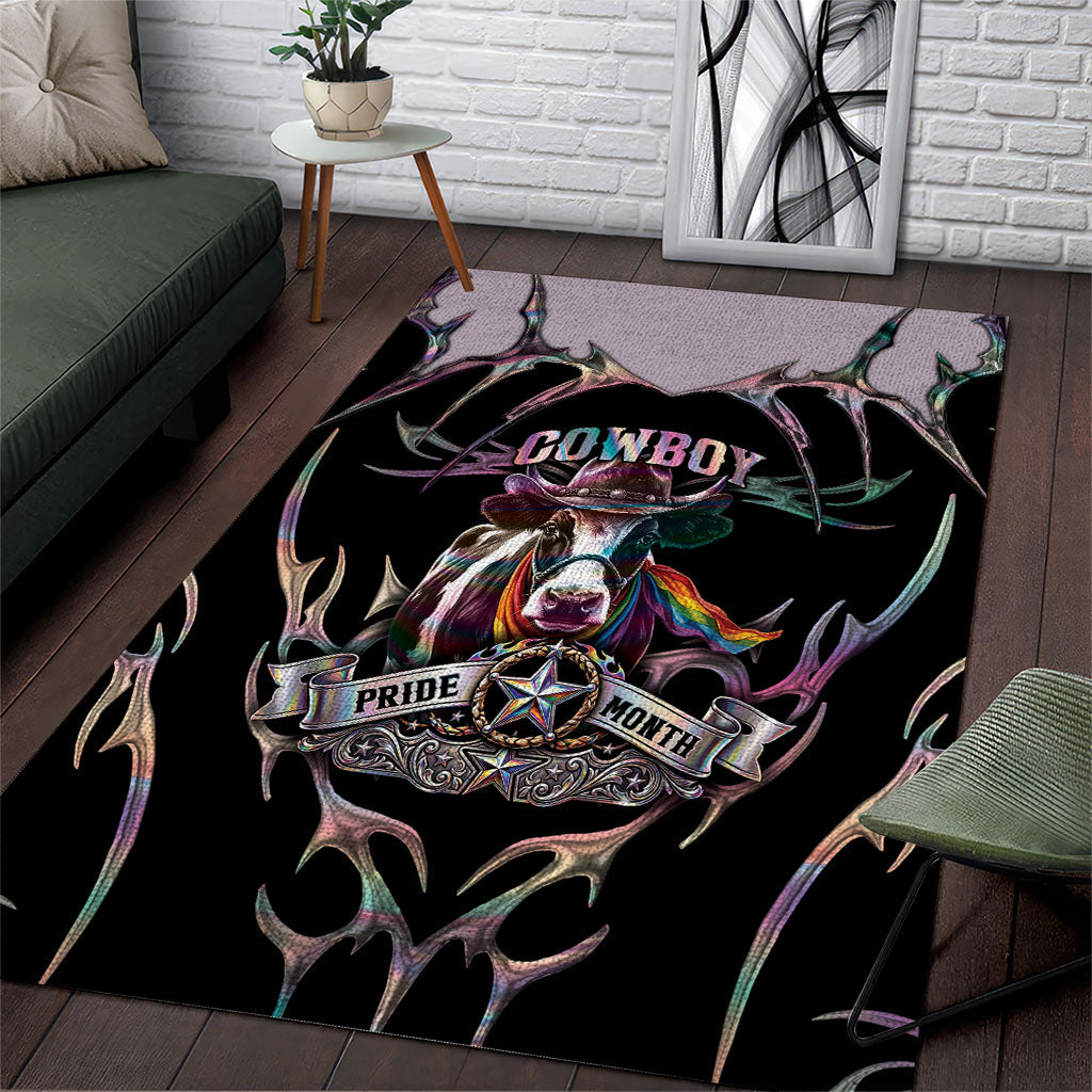 Cowboy Pride Month Sounds Gay Im in Area Rug Y2K Tribal Chrome With Rainbow Scarf Cow