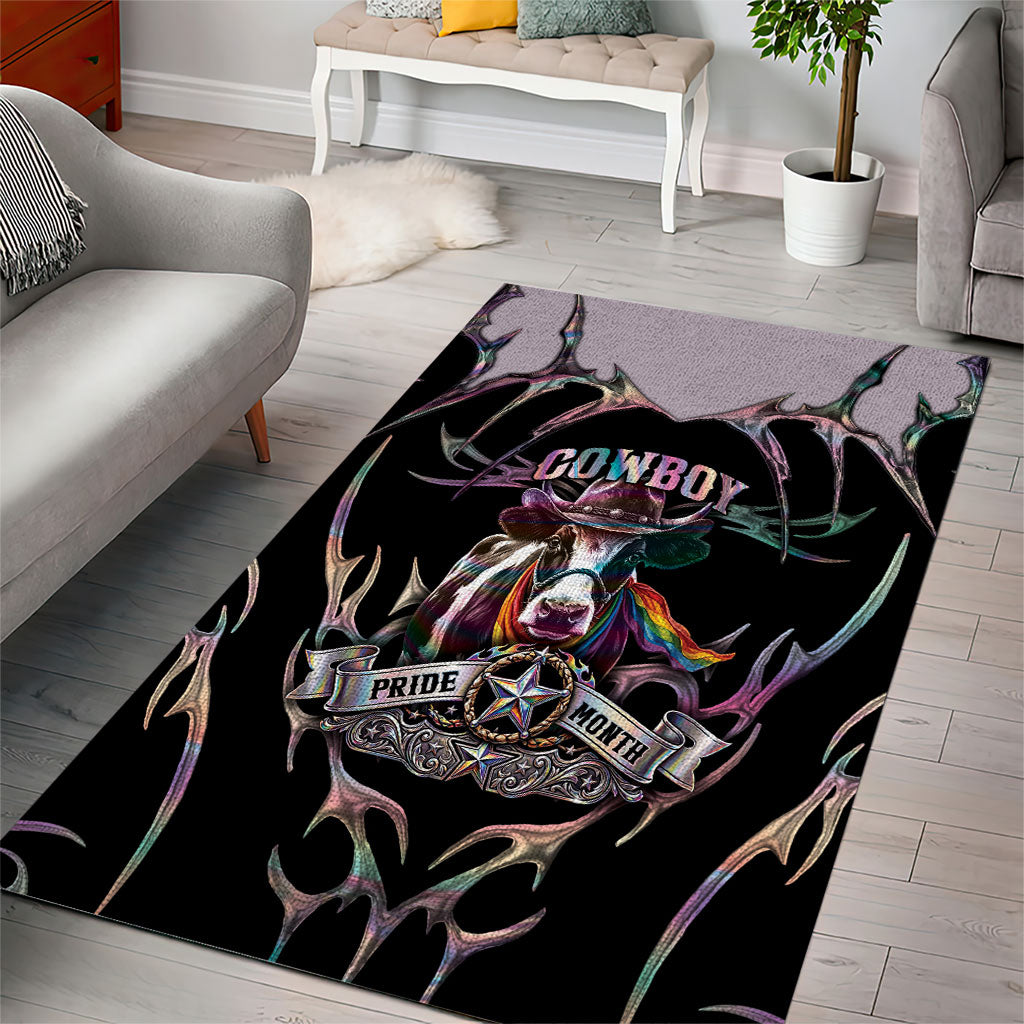 Cowboy Pride Month Sounds Gay Im in Area Rug Y2K Tribal Chrome With Rainbow Scarf Cow