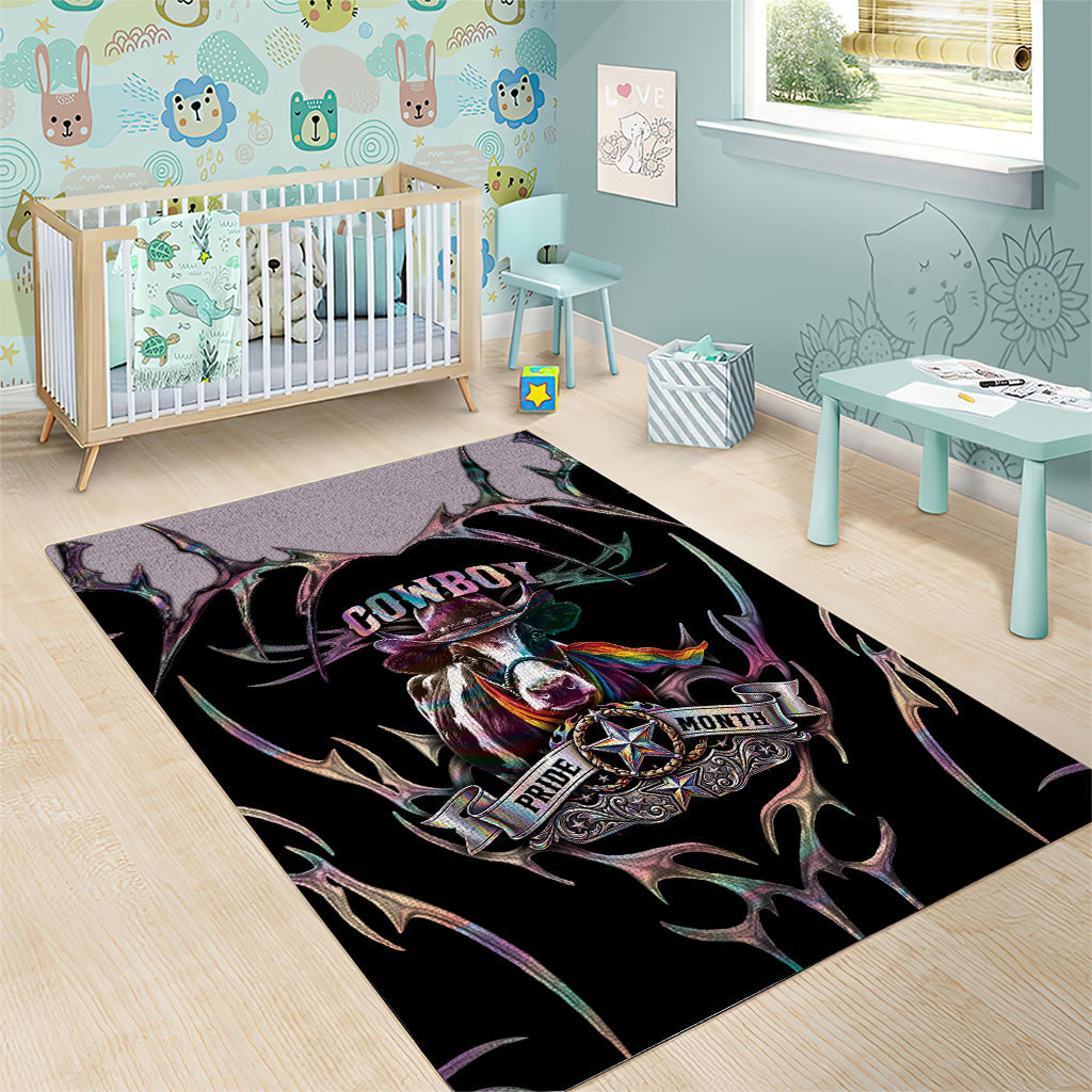 Cowboy Pride Month Sounds Gay Im in Area Rug Y2K Tribal Chrome With Rainbow Scarf Cow