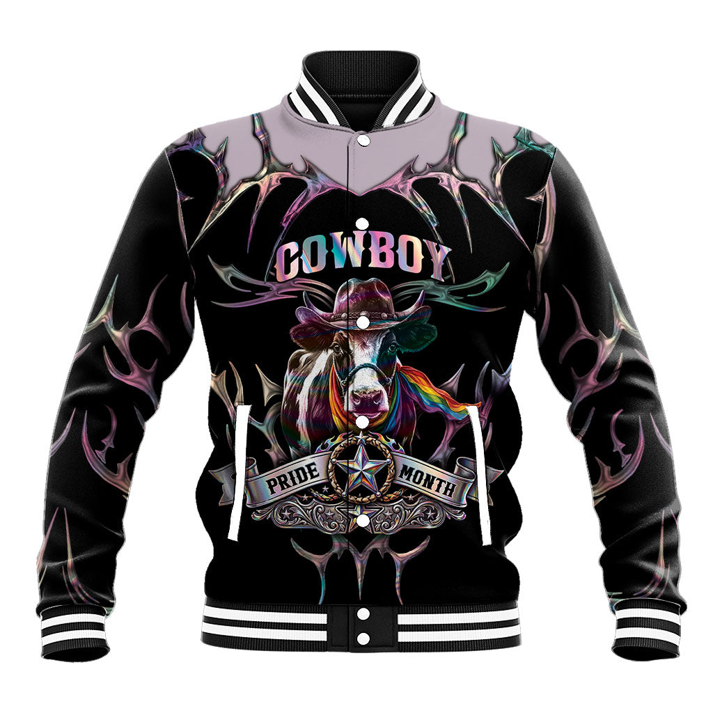 Cowboy Pride Month Sounds Gay Im in Baseball Jacket Y2K Tribal Chrome With Rainbow Scarf Cow