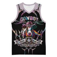 Cowboy Pride Month Sounds Gay Im in Basketball Jersey Y2K Tribal Chrome With Rainbow Scarf Cow