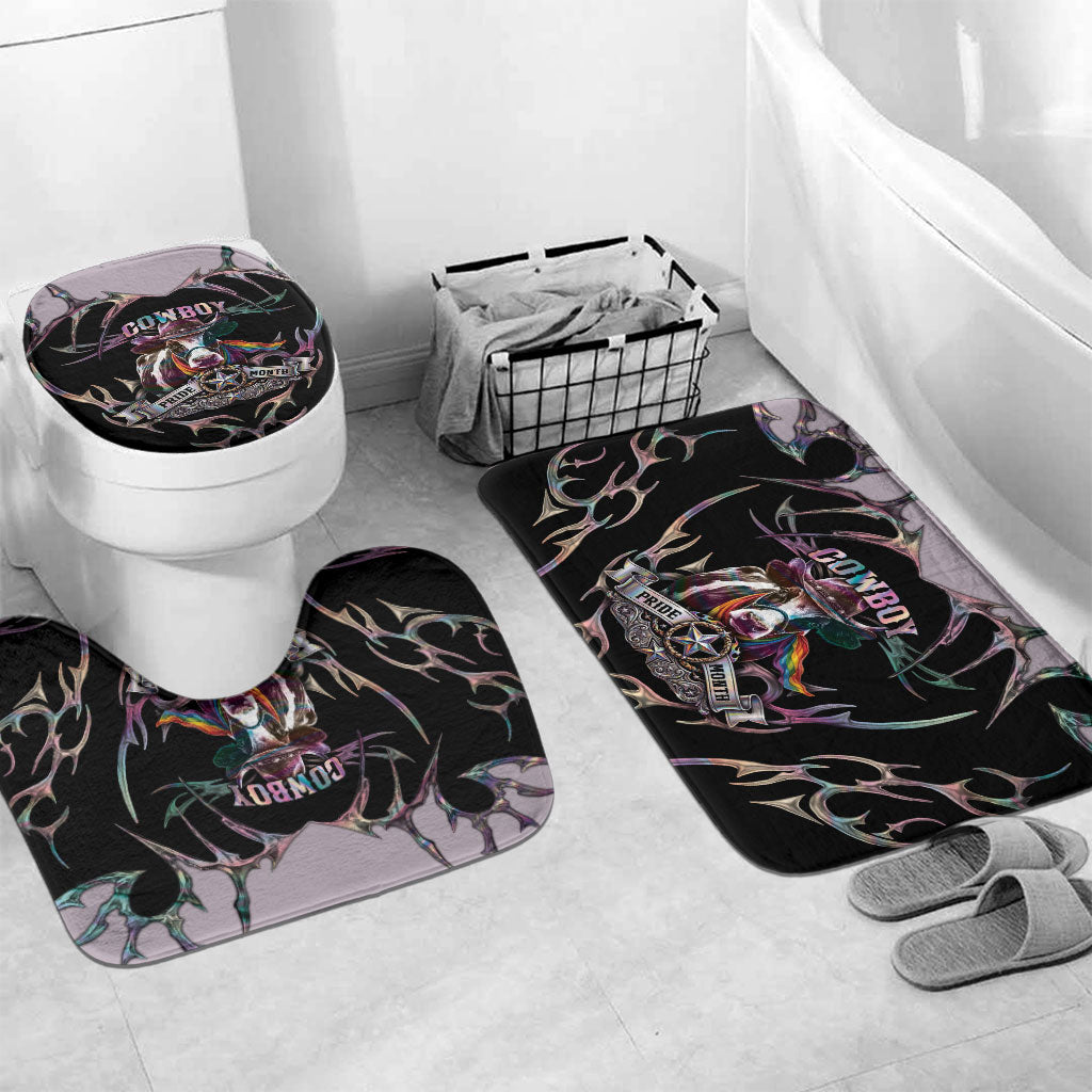 Cowboy Pride Month Sounds Gay Im in Bathroom Set Y2K Tribal Chrome With Rainbow Scarf Cow