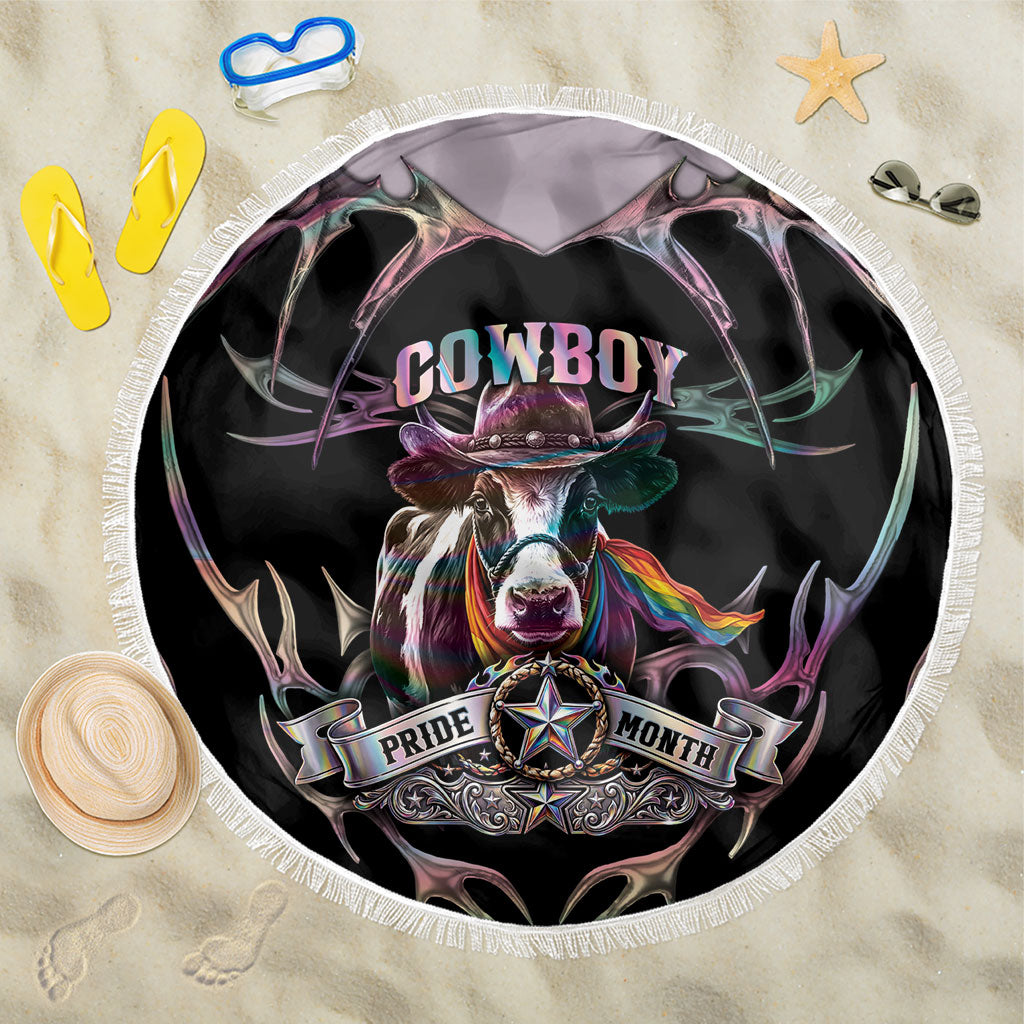 Cowboy Pride Month Sounds Gay Im in Beach Blanket Y2K Tribal Chrome With Rainbow Scarf Cow