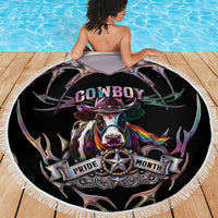 Cowboy Pride Month Sounds Gay Im in Beach Blanket Y2K Tribal Chrome With Rainbow Scarf Cow