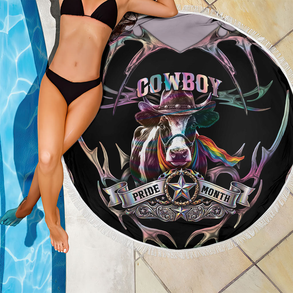 Cowboy Pride Month Sounds Gay Im in Beach Blanket Y2K Tribal Chrome With Rainbow Scarf Cow