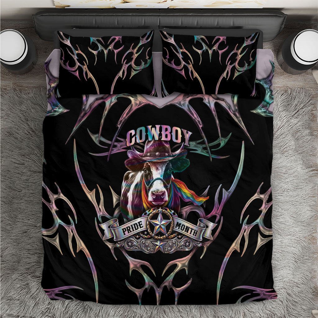 Cowboy Pride Month Sounds Gay Im in Bedding Set Y2K Tribal Chrome With Rainbow Scarf Cow