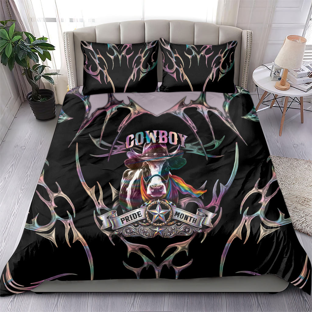 Cowboy Pride Month Sounds Gay Im in Bedding Set Y2K Tribal Chrome With Rainbow Scarf Cow