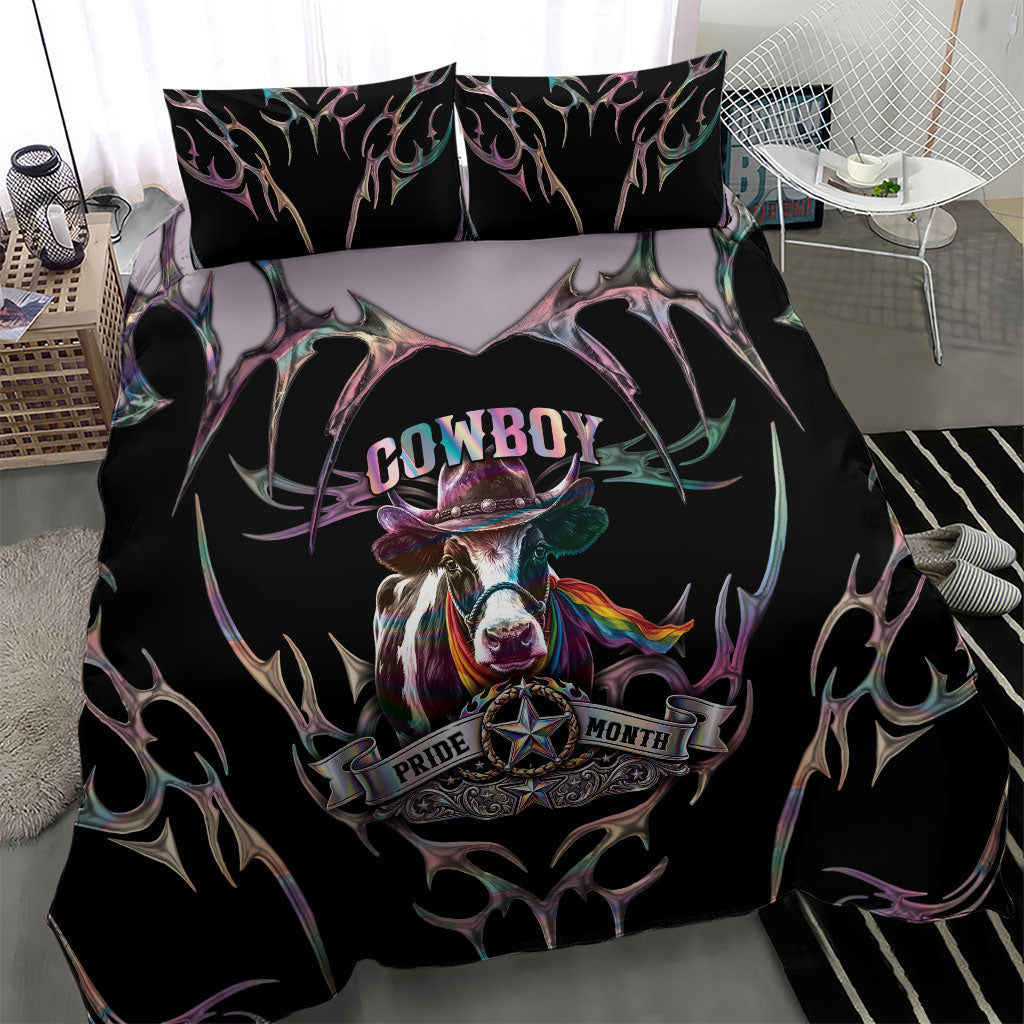 Cowboy Pride Month Sounds Gay Im in Bedding Set Y2K Tribal Chrome With Rainbow Scarf Cow
