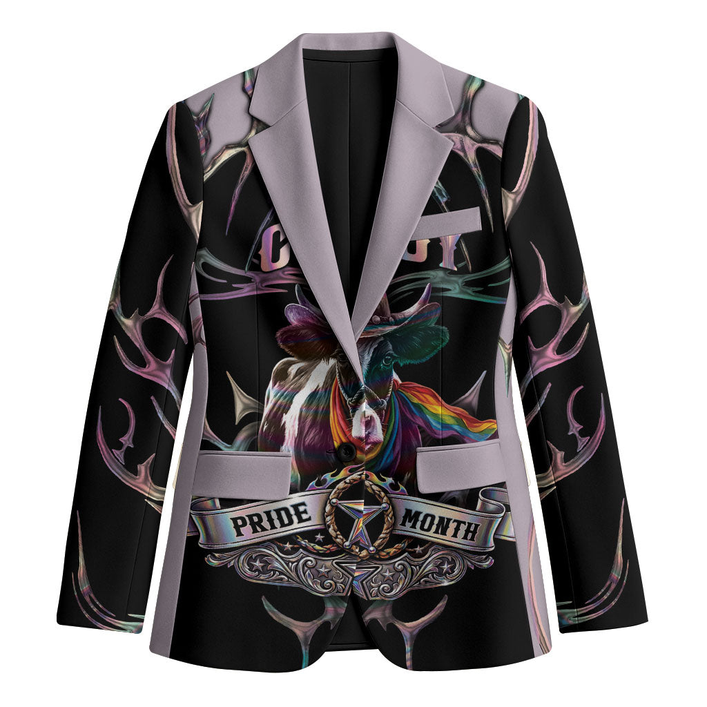 Cowboy Pride Month Sounds Gay Im in Blazer Y2K Tribal Chrome With Rainbow Scarf Cow