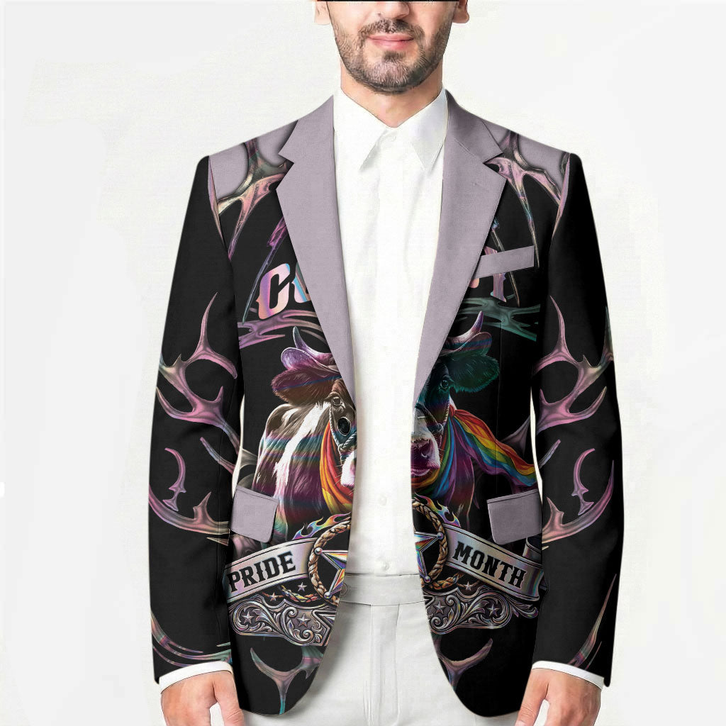 Cowboy Pride Month Sounds Gay Im in Blazer Y2K Tribal Chrome With Rainbow Scarf Cow