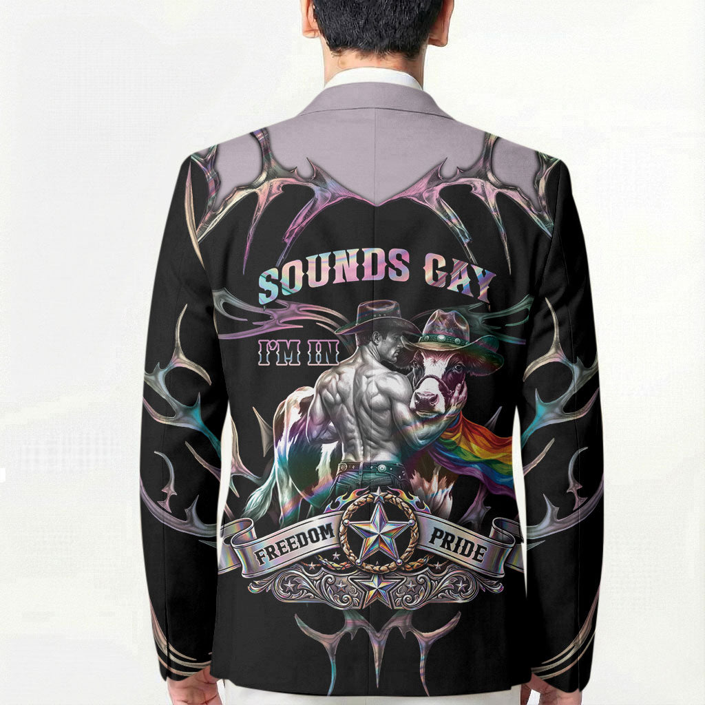 Cowboy Pride Month Sounds Gay Im in Blazer Y2K Tribal Chrome With Rainbow Scarf Cow