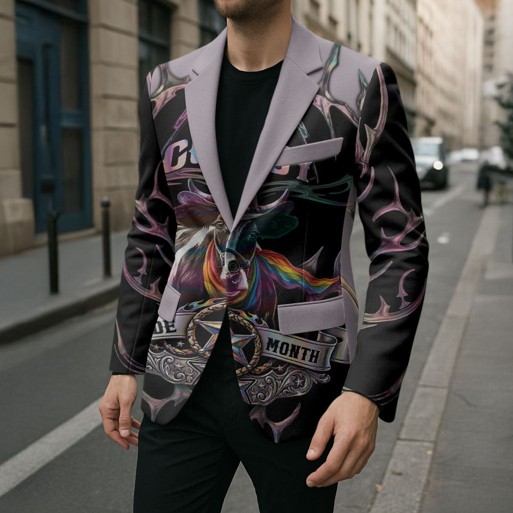 Cowboy Pride Month Sounds Gay Im in Blazer Y2K Tribal Chrome With Rainbow Scarf Cow