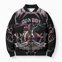 Cowboy Pride Month Sounds Gay Im in Bomber Puffer Jacket Y2K Tribal Chrome With Rainbow Scarf Cow