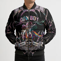 Cowboy Pride Month Sounds Gay Im in Bomber Puffer Jacket Y2K Tribal Chrome With Rainbow Scarf Cow