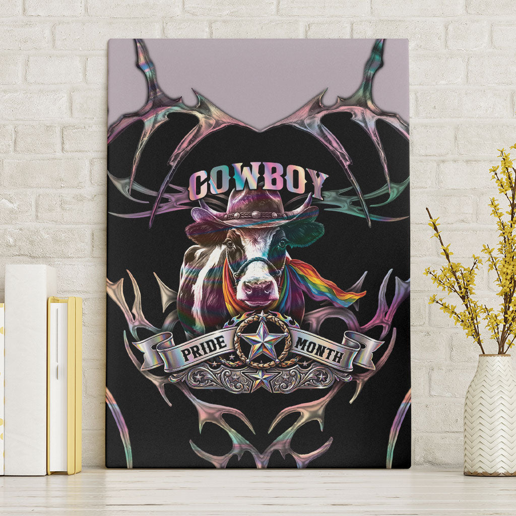 Cowboy Pride Month Sounds Gay Im in Canvas Wall Art Y2K Tribal Chrome With Rainbow Scarf Cow