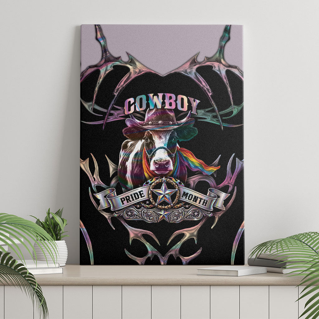 Cowboy Pride Month Sounds Gay Im in Canvas Wall Art Y2K Tribal Chrome With Rainbow Scarf Cow