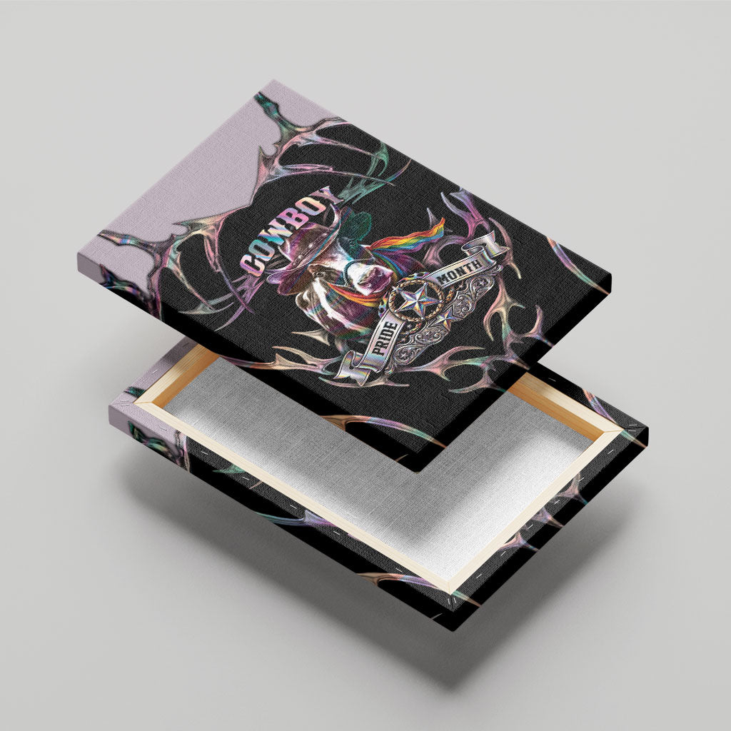 Cowboy Pride Month Sounds Gay Im in Canvas Wall Art Y2K Tribal Chrome With Rainbow Scarf Cow