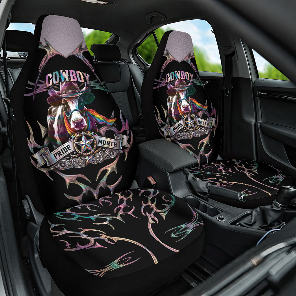 Cowboy Pride Month Sounds Gay Im in Car Seat Cover Y2K Tribal Chrome With Rainbow Scarf Cow